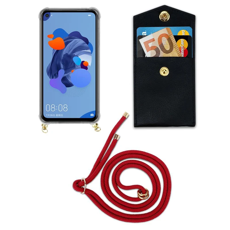Cadorabo Handy Kette kompatibel mit Huawei MATE 30 LITE Silikon Schutzhülle mit Gold Ringen, Kordel Band und abnehmbarem Etui