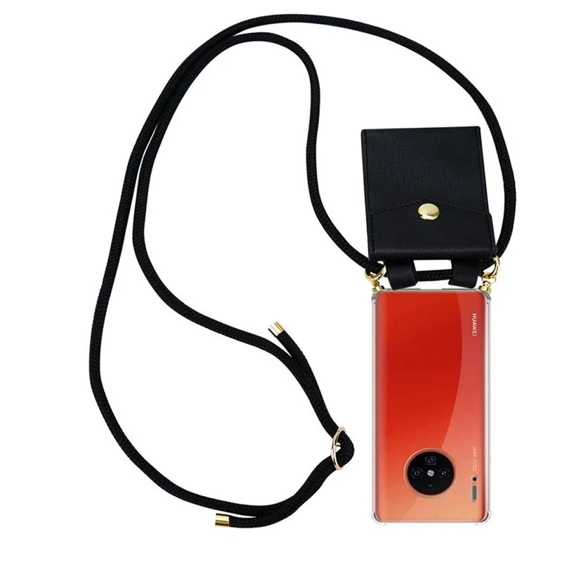Cadorabo Handy Kette kompatibel mit Huawei MATE 30 PRO Silikon Schutzhülle mit Gold Ringen, Kordel Band und abnehmbarem Etui