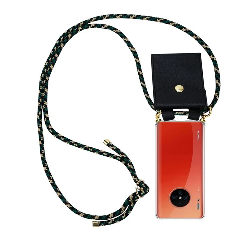 Cadorabo Handy Kette kompatibel mit Huawei MATE 30 PRO Silikon Schutzhülle mit Gold Ringen, Kordel Band und abnehmbarem Etui