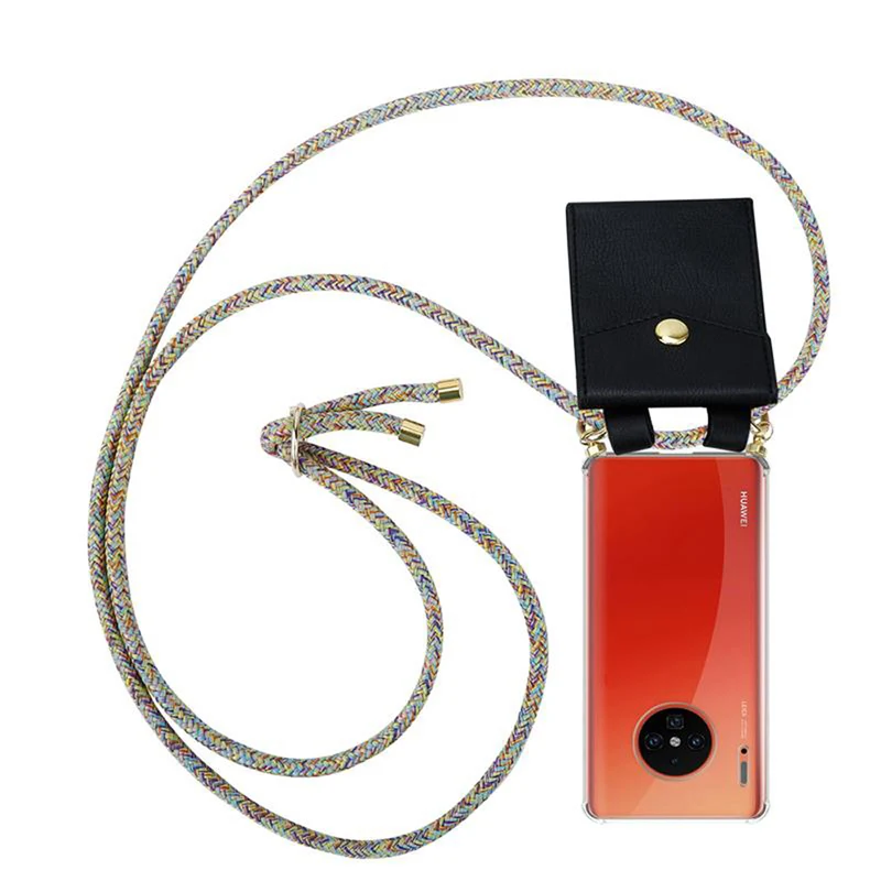 Cadorabo Handy Kette kompatibel mit Huawei MATE 30 PRO Silikon Schutzhülle mit Gold Ringen, Kordel Band und abnehmbarem Etui