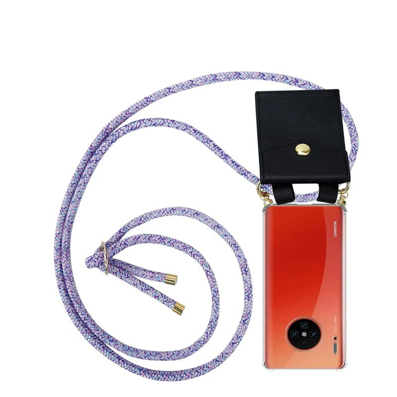 Cadorabo Handy Kette kompatibel mit Huawei MATE 30 PRO Silikon Schutzhülle mit Gold Ringen, Kordel Band und abnehmbarem Etui