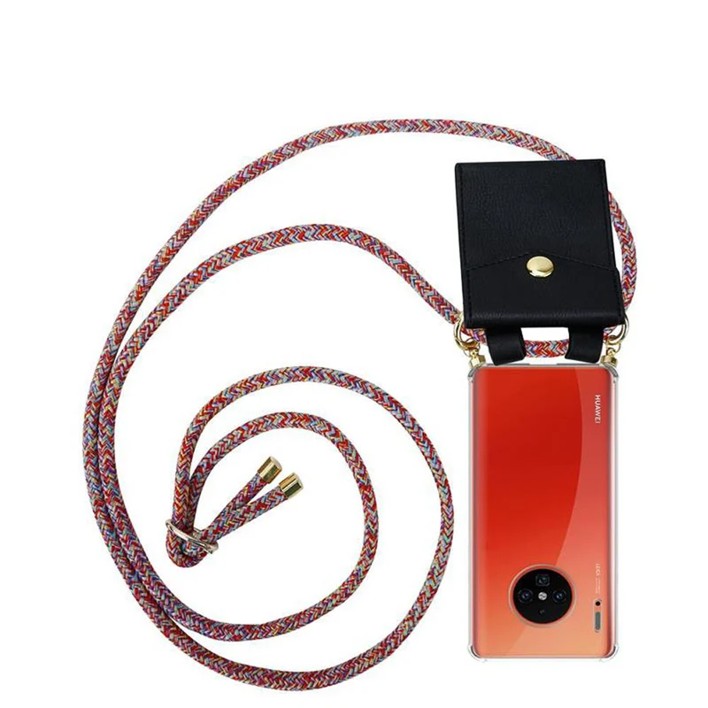 Cadorabo Handy Kette kompatibel mit Huawei MATE 30 PRO Silikon Schutzhülle mit Gold Ringen, Kordel Band und abnehmbarem Etui