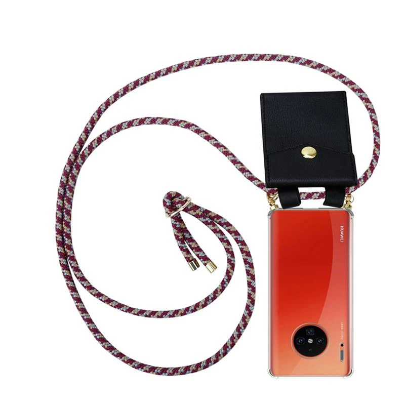 Cadorabo Handy Kette kompatibel mit Huawei MATE 30 PRO Silikon Schutzhülle mit Gold Ringen, Kordel Band und abnehmbarem Etui
