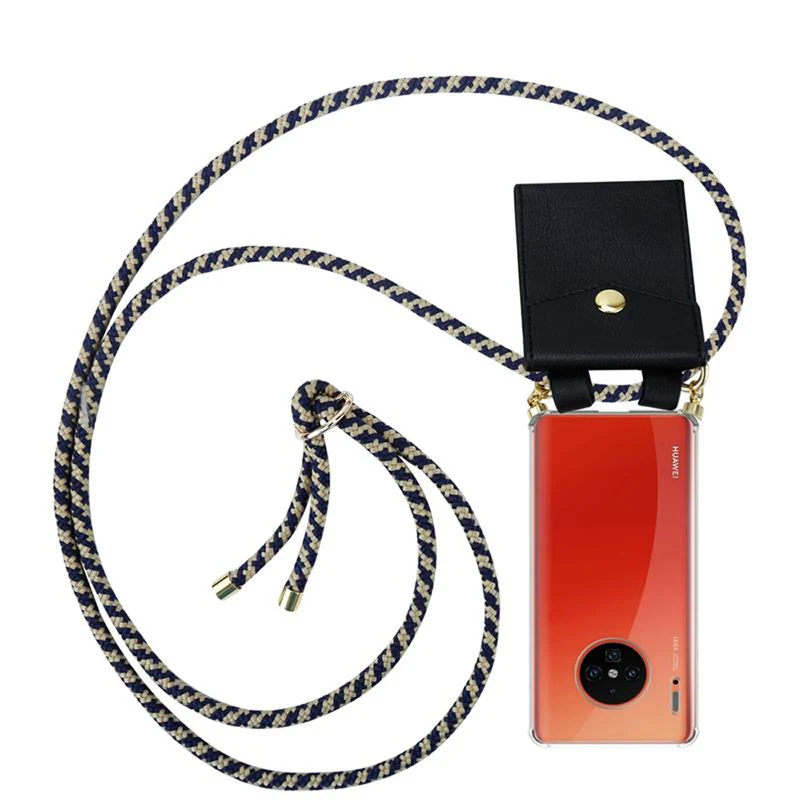 Cadorabo Handy Kette kompatibel mit Huawei MATE 30 PRO Silikon Schutzhülle mit Gold Ringen, Kordel Band und abnehmbarem Etui