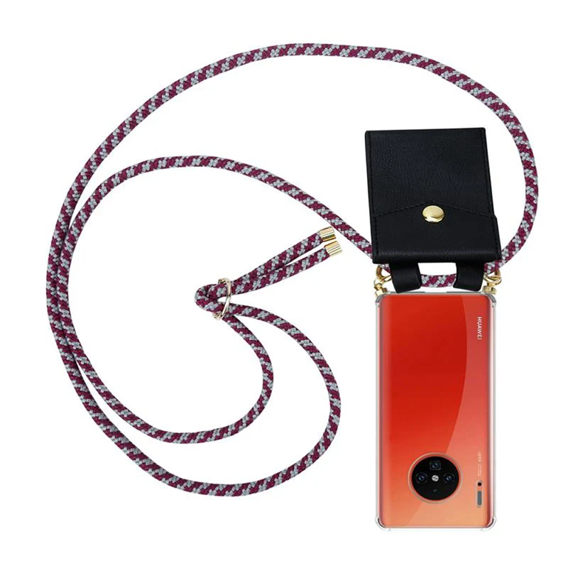 Cadorabo Handy Kette kompatibel mit Huawei MATE 30 PRO Silikon Schutzhülle mit Gold Ringen, Kordel Band und abnehmbarem Etui