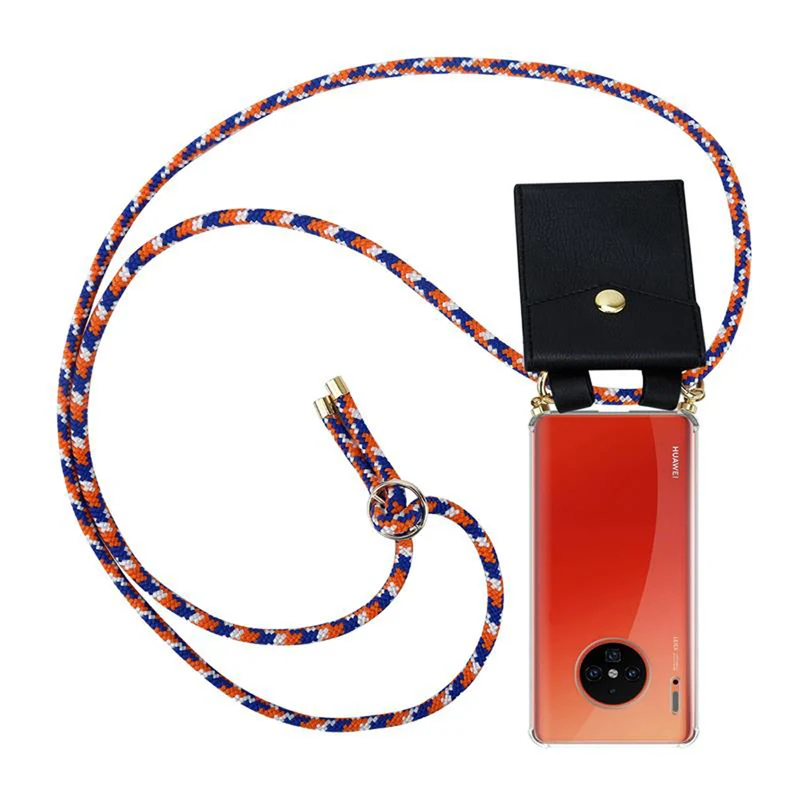Cadorabo Handy Kette kompatibel mit Huawei MATE 30 PRO Silikon Schutzhülle mit Gold Ringen, Kordel Band und abnehmbarem Etui