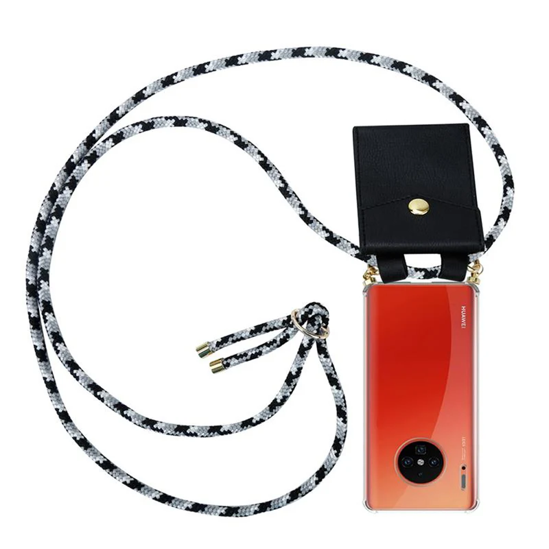 Cadorabo Handy Kette kompatibel mit Huawei MATE 30 PRO Silikon Schutzhülle mit Gold Ringen, Kordel Band und abnehmbarem Etui