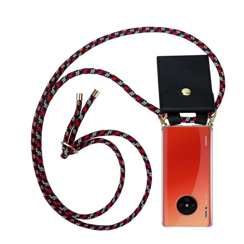 Cadorabo Handy Kette kompatibel mit Huawei MATE 30 PRO Silikon Schutzhülle mit Gold Ringen, Kordel Band und abnehmbarem Etui