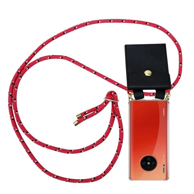 Cadorabo Handy Kette kompatibel mit Huawei MATE 30 PRO Silikon Schutzhülle mit Gold Ringen, Kordel Band und abnehmbarem Etui