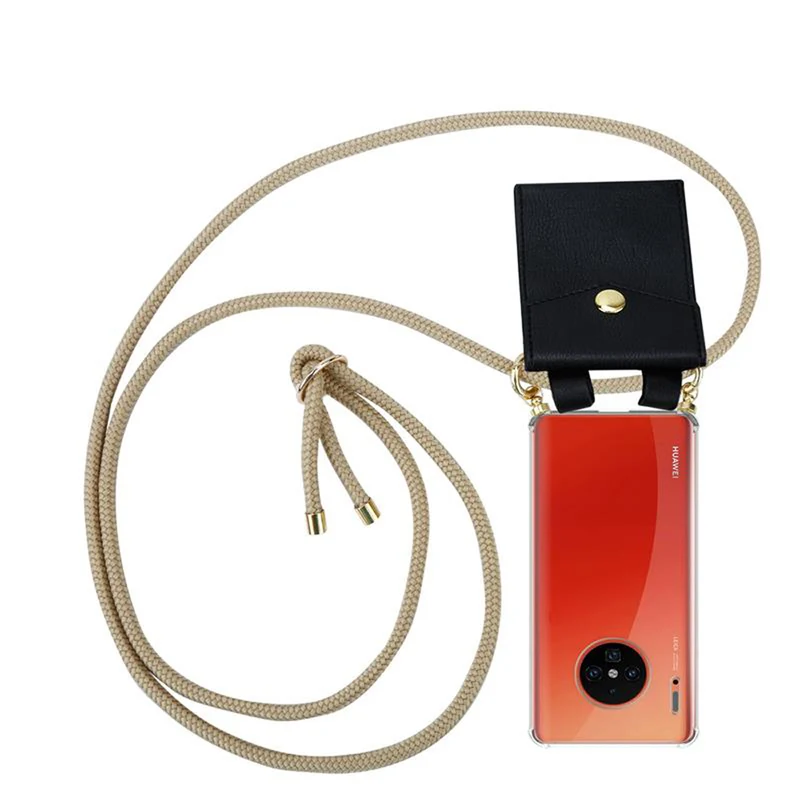 Cadorabo Handy Kette kompatibel mit Huawei MATE 30 PRO Silikon Schutzhülle mit Gold Ringen, Kordel Band und abnehmbarem Etui
