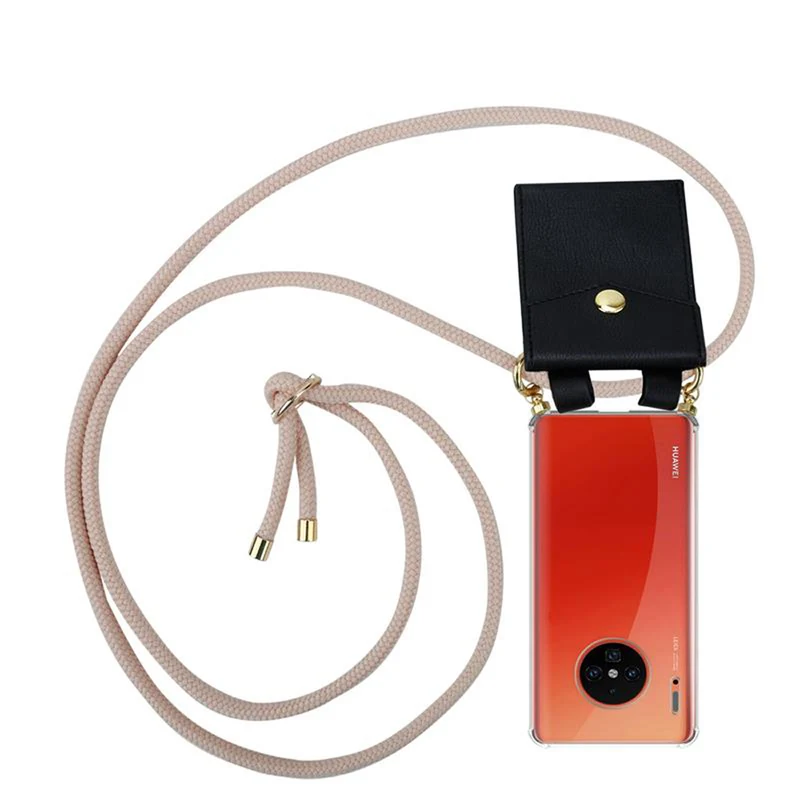 Cadorabo Handy Kette kompatibel mit Huawei MATE 30 PRO Silikon Schutzhülle mit Gold Ringen, Kordel Band und abnehmbarem Etui