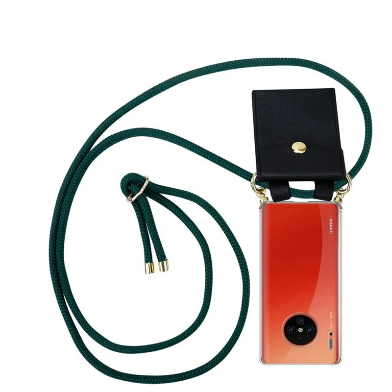 Cadorabo Handy Kette kompatibel mit Huawei MATE 30 PRO Silikon Schutzhülle mit Gold Ringen, Kordel Band und abnehmbarem Etui