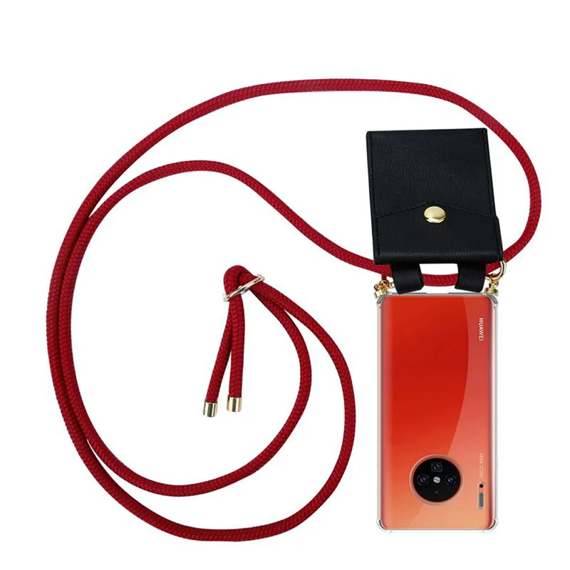 Cadorabo Handy Kette kompatibel mit Huawei MATE 30 PRO Silikon Schutzhülle mit Gold Ringen, Kordel Band und abnehmbarem Etui