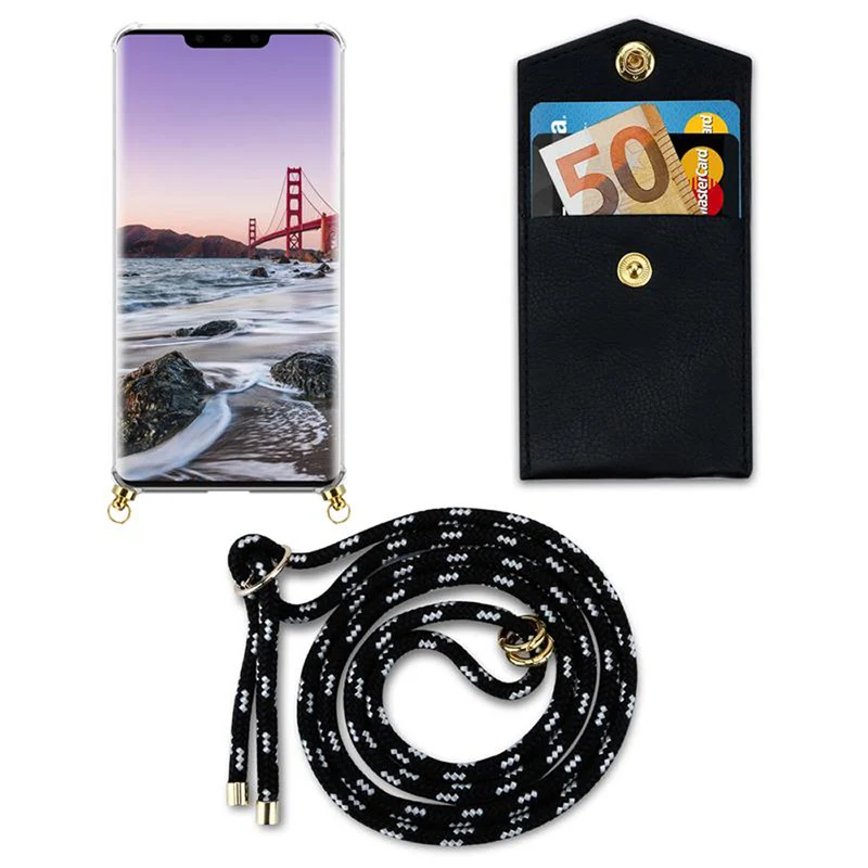 Cadorabo Handy Kette kompatibel mit Huawei MATE 30 PRO Silikon Schutzhülle mit Gold Ringen, Kordel Band und abnehmbarem Etui