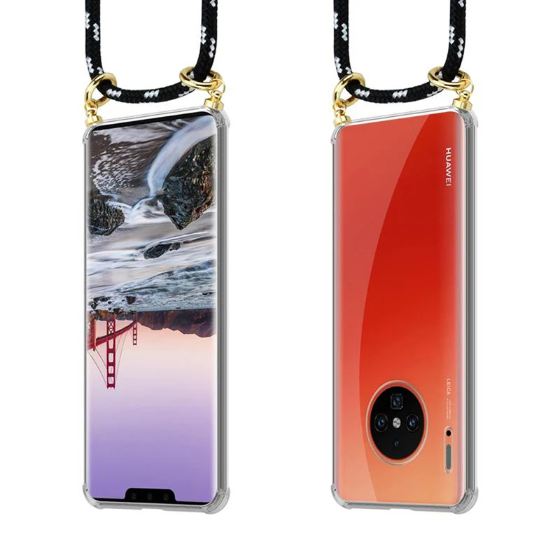 Cadorabo Handy Kette kompatibel mit Huawei MATE 30 PRO Silikon Schutzhülle mit Gold Ringen, Kordel Band und abnehmbarem Etui