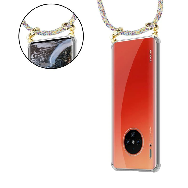 Cadorabo Handy Kette kompatibel mit Huawei MATE 30 PRO Silikon Schutzhülle mit Gold Ringen, Kordel Band und abnehmbarem Etui