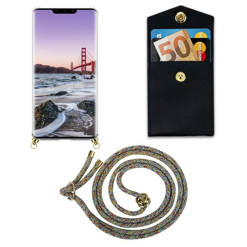 Cadorabo Handy Kette kompatibel mit Huawei MATE 30 PRO Silikon Schutzhülle mit Gold Ringen, Kordel Band und abnehmbarem Etui