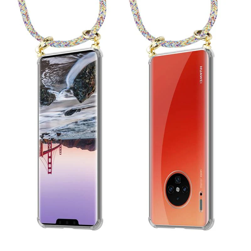 Cadorabo Handy Kette kompatibel mit Huawei MATE 30 PRO Silikon Schutzhülle mit Gold Ringen, Kordel Band und abnehmbarem Etui