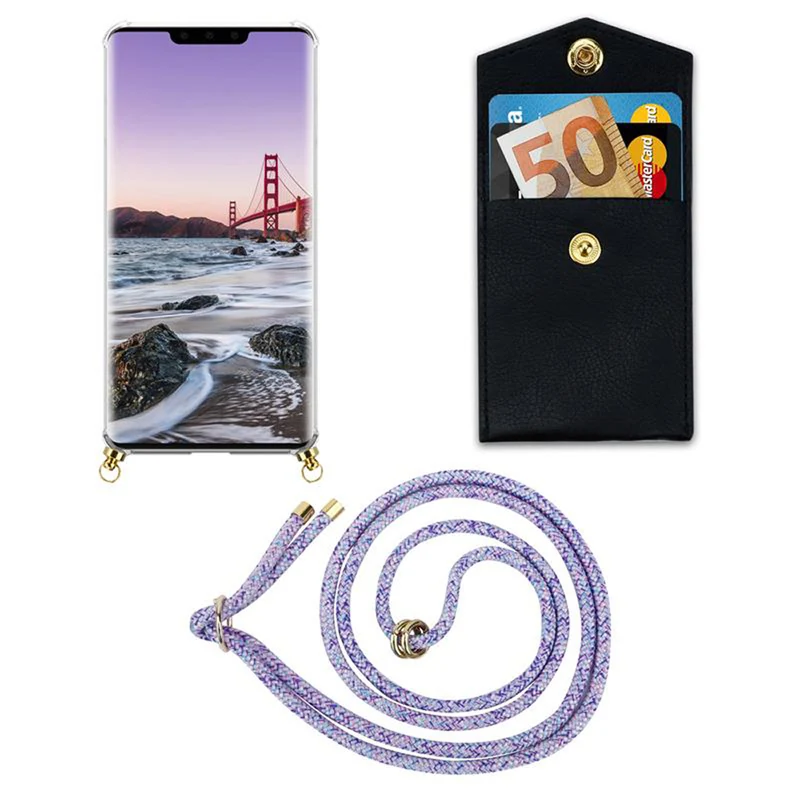 Cadorabo Handy Kette kompatibel mit Huawei MATE 30 PRO Silikon Schutzhülle mit Gold Ringen, Kordel Band und abnehmbarem Etui