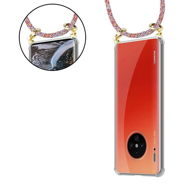 Cadorabo Handy Kette kompatibel mit Huawei MATE 30 PRO Silikon Schutzhülle mit Gold Ringen, Kordel Band und abnehmbarem Etui