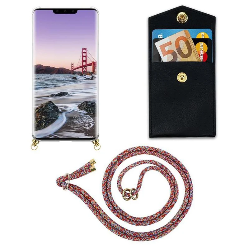 Cadorabo Handy Kette kompatibel mit Huawei MATE 30 PRO Silikon Schutzhülle mit Gold Ringen, Kordel Band und abnehmbarem Etui