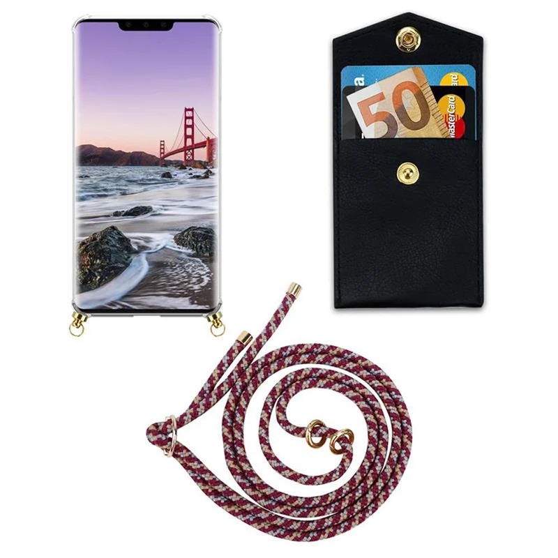 Cadorabo Handy Kette kompatibel mit Huawei MATE 30 PRO Silikon Schutzhülle mit Gold Ringen, Kordel Band und abnehmbarem Etui