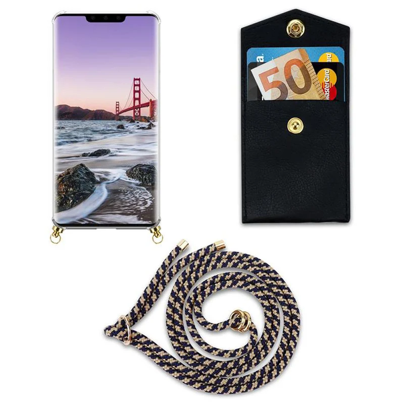 Cadorabo Handy Kette kompatibel mit Huawei MATE 30 PRO Silikon Schutzhülle mit Gold Ringen, Kordel Band und abnehmbarem Etui