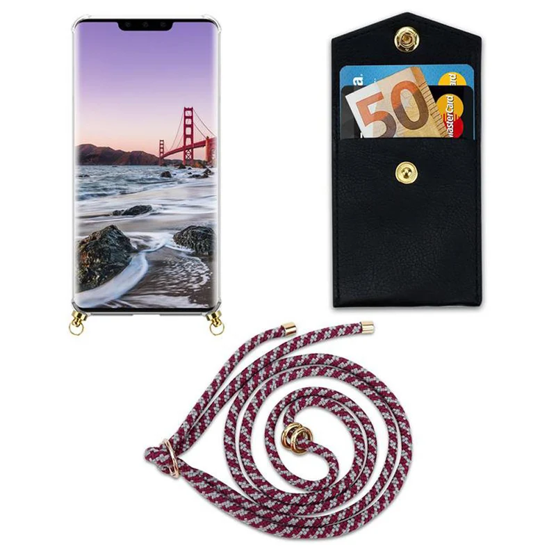 Cadorabo Handy Kette kompatibel mit Huawei MATE 30 PRO Silikon Schutzhülle mit Gold Ringen, Kordel Band und abnehmbarem Etui