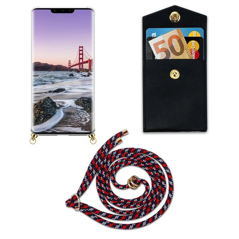 Cadorabo Handy Kette kompatibel mit Huawei MATE 30 PRO Silikon Schutzhülle mit Gold Ringen, Kordel Band und abnehmbarem Etui