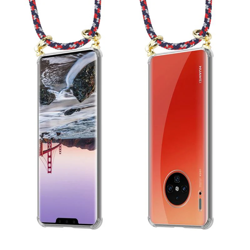 Cadorabo Handy Kette kompatibel mit Huawei MATE 30 PRO Silikon Schutzhülle mit Gold Ringen, Kordel Band und abnehmbarem Etui