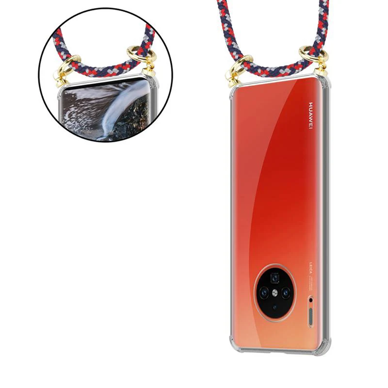 Cadorabo Handy Kette kompatibel mit Huawei MATE 30 PRO Silikon Schutzhülle mit Gold Ringen, Kordel Band und abnehmbarem Etui