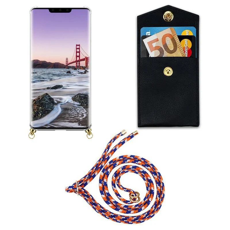 Cadorabo Handy Kette kompatibel mit Huawei MATE 30 PRO Silikon Schutzhülle mit Gold Ringen, Kordel Band und abnehmbarem Etui
