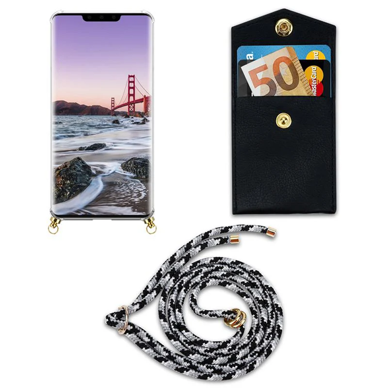 Cadorabo Handy Kette kompatibel mit Huawei MATE 30 PRO Silikon Schutzhülle mit Gold Ringen, Kordel Band und abnehmbarem Etui