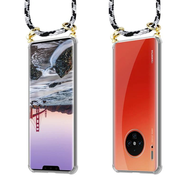 Cadorabo Handy Kette kompatibel mit Huawei MATE 30 PRO Silikon Schutzhülle mit Gold Ringen, Kordel Band und abnehmbarem Etui