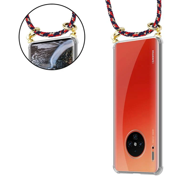 Cadorabo Handy Kette kompatibel mit Huawei MATE 30 PRO Silikon Schutzhülle mit Gold Ringen, Kordel Band und abnehmbarem Etui