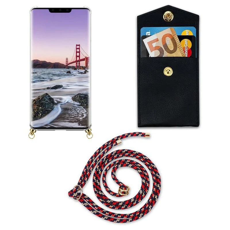 Cadorabo Handy Kette kompatibel mit Huawei MATE 30 PRO Silikon Schutzhülle mit Gold Ringen, Kordel Band und abnehmbarem Etui