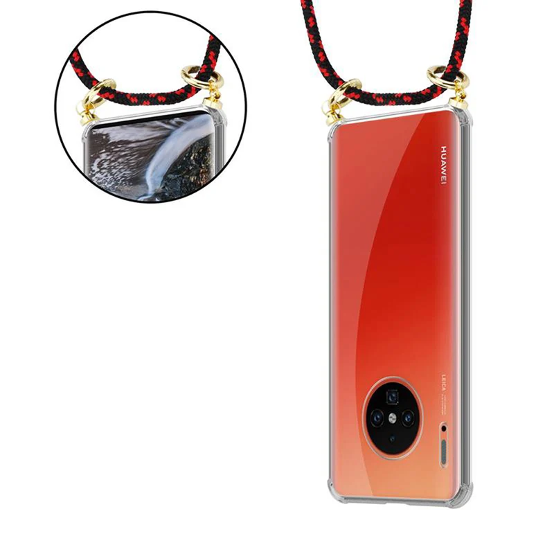 Cadorabo Handy Kette kompatibel mit Huawei MATE 30 PRO Silikon Schutzhülle mit Gold Ringen, Kordel Band und abnehmbarem Etui