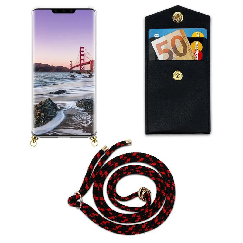 Cadorabo Handy Kette kompatibel mit Huawei MATE 30 PRO Silikon Schutzhülle mit Gold Ringen, Kordel Band und abnehmbarem Etui