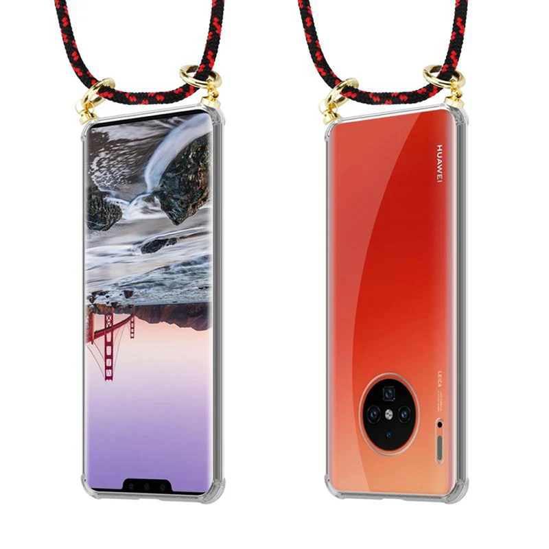 Cadorabo Handy Kette kompatibel mit Huawei MATE 30 PRO Silikon Schutzhülle mit Gold Ringen, Kordel Band und abnehmbarem Etui