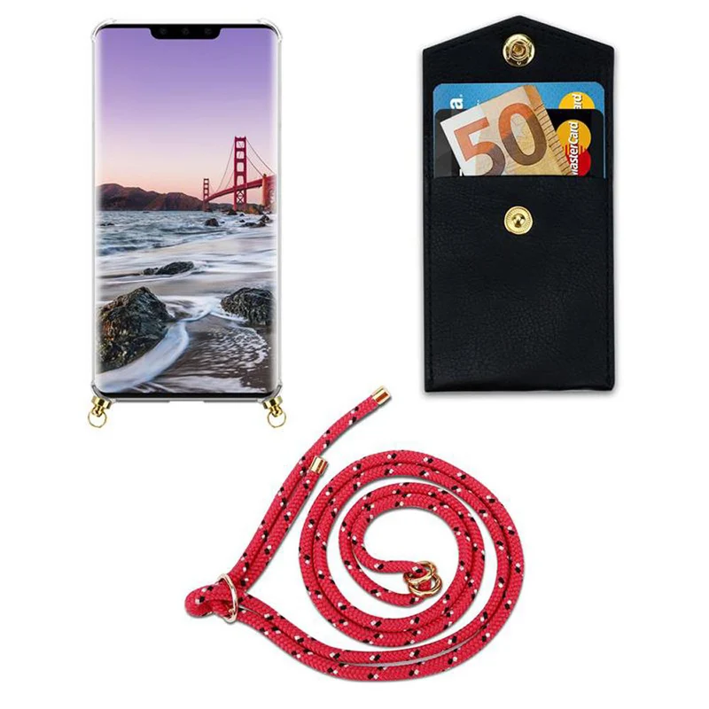 Cadorabo Handy Kette kompatibel mit Huawei MATE 30 PRO Silikon Schutzhülle mit Gold Ringen, Kordel Band und abnehmbarem Etui