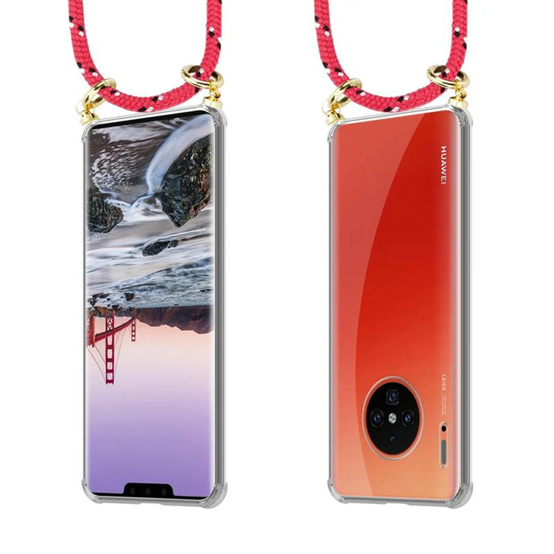 Cadorabo Handy Kette kompatibel mit Huawei MATE 30 PRO Silikon Schutzhülle mit Gold Ringen, Kordel Band und abnehmbarem Etui