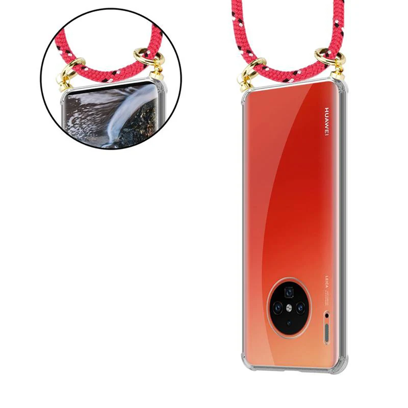 Cadorabo Handy Kette kompatibel mit Huawei MATE 30 PRO Silikon Schutzhülle mit Gold Ringen, Kordel Band und abnehmbarem Etui