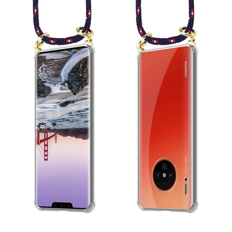 Cadorabo Handy Kette kompatibel mit Huawei MATE 30 PRO Silikon Schutzhülle mit Gold Ringen, Kordel Band und abnehmbarem Etui