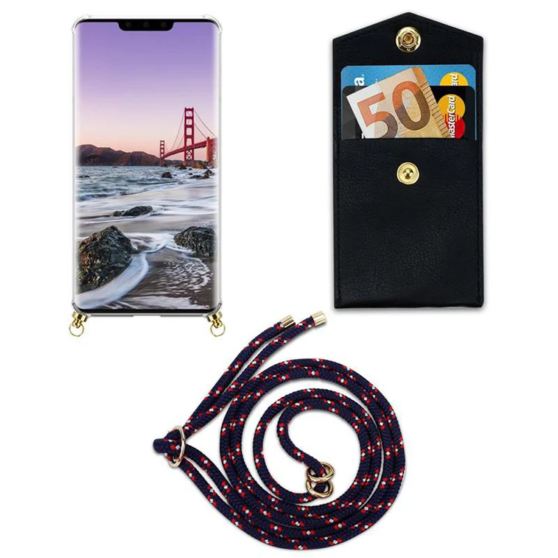 Cadorabo Handy Kette kompatibel mit Huawei MATE 30 PRO Silikon Schutzhülle mit Gold Ringen, Kordel Band und abnehmbarem Etui