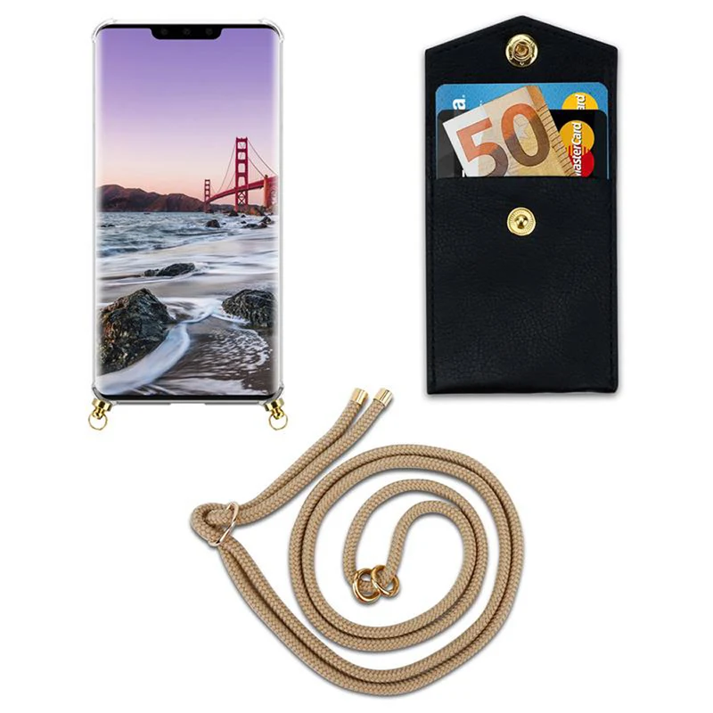 Cadorabo Handy Kette kompatibel mit Huawei MATE 30 PRO Silikon Schutzhülle mit Gold Ringen, Kordel Band und abnehmbarem Etui