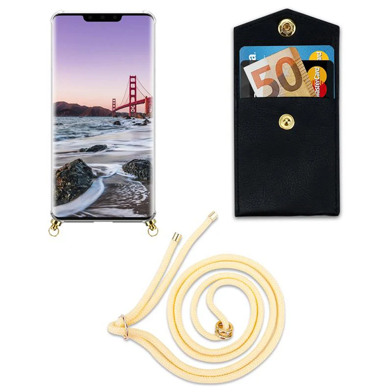 Cadorabo Handy Kette kompatibel mit Huawei MATE 30 PRO Silikon Schutzhülle mit Gold Ringen, Kordel Band und abnehmbarem Etui