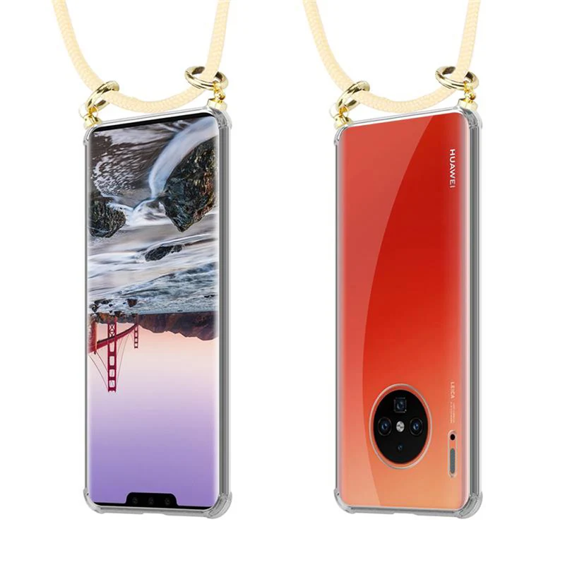 Cadorabo Handy Kette kompatibel mit Huawei MATE 30 PRO Silikon Schutzhülle mit Gold Ringen, Kordel Band und abnehmbarem Etui