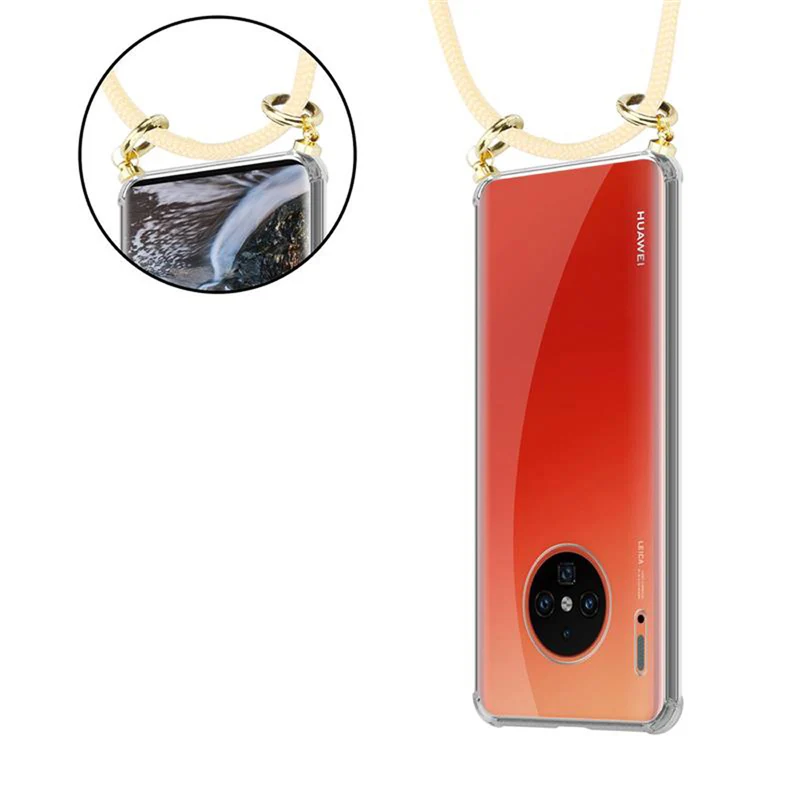 Cadorabo Handy Kette kompatibel mit Huawei MATE 30 PRO Silikon Schutzhülle mit Gold Ringen, Kordel Band und abnehmbarem Etui