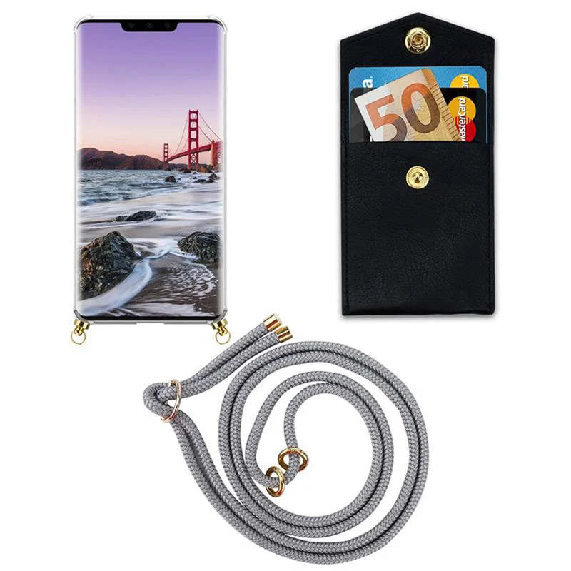 Cadorabo Handy Kette kompatibel mit Huawei MATE 30 PRO Silikon Schutzhülle mit Gold Ringen, Kordel Band und abnehmbarem Etui