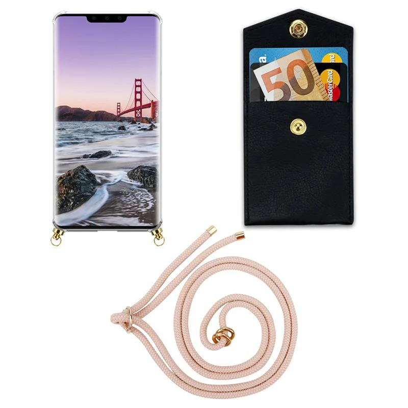 Cadorabo Handy Kette kompatibel mit Huawei MATE 30 PRO Silikon Schutzhülle mit Gold Ringen, Kordel Band und abnehmbarem Etui